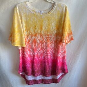 Concepts short sleeve blouse with an ombre tie-dye pattern, size XL